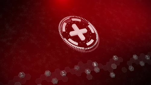 Futuristic Rotating Medical Cross with Digital Health Icons