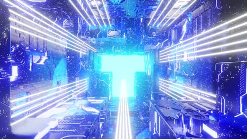 Glowing Corridor of Futuristic Spaceship