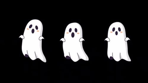 Bonita animación flotante de fantasmas de dibujos animados sobre fondo transparente | Clip de Halloween