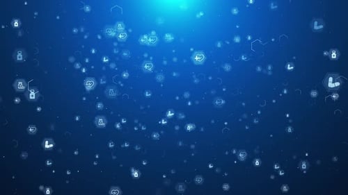 Digital Medical Icons Floating Hexagon Grid Background Loop
