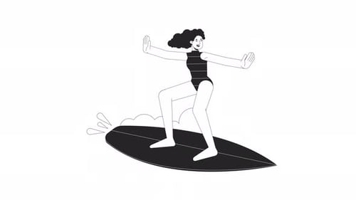 Animated Woman Surfing on a Board in Flat Design