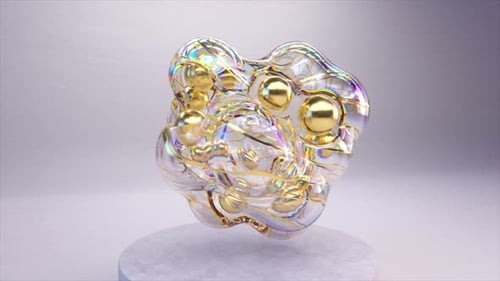 Abstract Translucent Bubble Cluster with Golden Cores 3D Animation