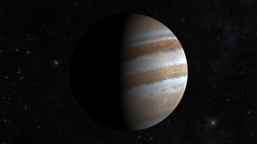 Jupiter Planet Rotating in Starry Space Background
