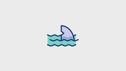 Animated Flat Design Shark Fin in Ocean Waves Icon