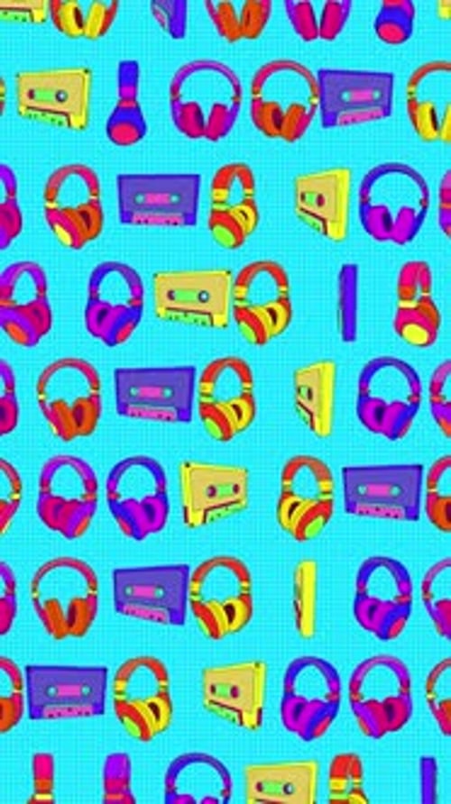 Retro Illustrated Cassettes & Headphones Portrait Loop
