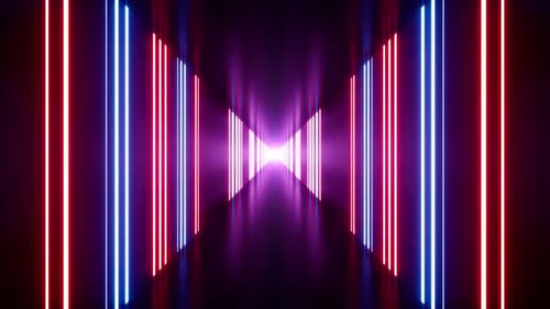 Shining Red and Blue Fluorescent Lights Corridor