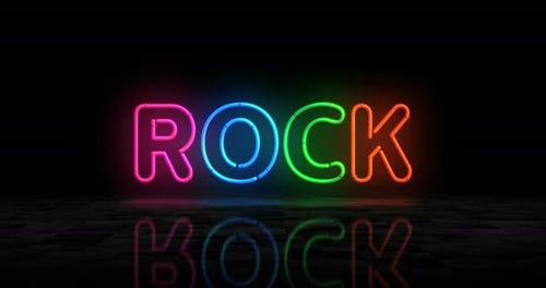 Rock music symbol glowing neon 3d lights