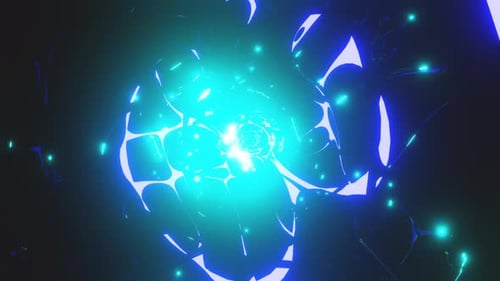 Sci-fi bright glowing blue neon tunnel seamless loop animation.
