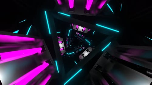 Cyan And Pink Neon Glowing Triangular Spiral Background Vj Loop In 4K