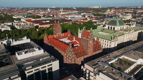 Aerial drone view of Oberlandesgericht München in Munich, Germany.