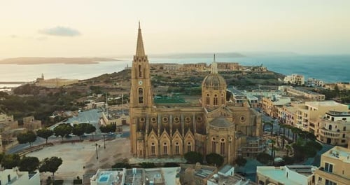 Aerial Shot of Ghajnsielem Parish Church Gozo Island Malta