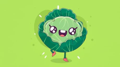 Cute Cartoon Cabbage Character Dancing, Vegetables Healthy Mascot - Kids Cartoon Foods Animations