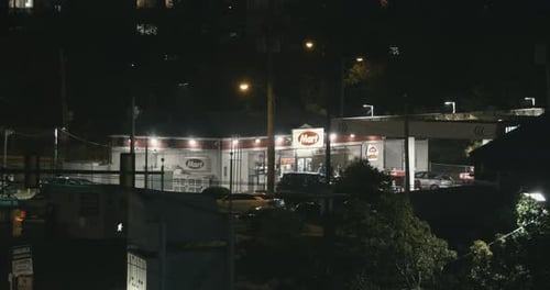 Philadelphia gas station and mart, night