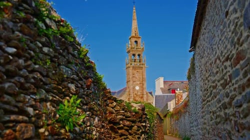 Arquitectura y calles estrechas del casco antiguo, Le Conquet, Bretaña, Francia