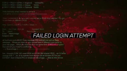 Texto de aviso de tentativa de login falhada na tela de fundo de hackeamento