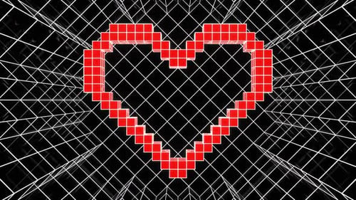 Black And Red And White Pixel Heart Background Vj Loop In HD