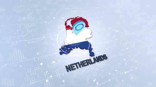 Netherlands Map with Flag and Location Pin Title Animation