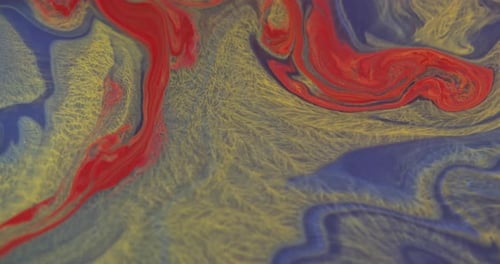 Abstract Red Blue and Gold Paint Swirls