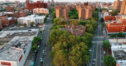 Aerial View of City Streets and Buildings