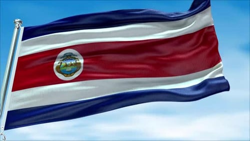 Realistic Waving Costa Rica Flag with Blue Sky Background