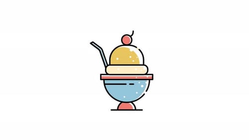 Animated Flat Design Ice Cream Sundae Illustration