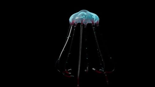 Futuristic Cyber Jellyfish Creature with Glowing Tendrils 3D Animation