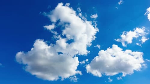 Blue Sky with White Clouds. Puffy Fluffy White Clouds Moving Fast. Cumulus Cloudscape Timelapse