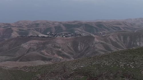 Rolling Hills Landscape Aerial, Desert Town, Middle East