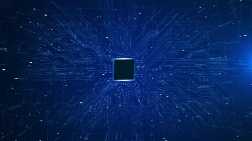 Futuristic Digital Circuit Board Processor Reveal Animation