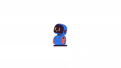 Animated Flat Design Robot Character with Changing Expressions
