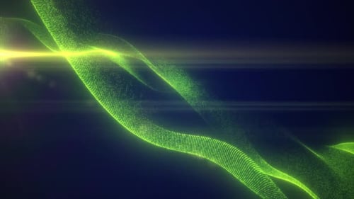 Green glowing magic waves from energy particles abstract background