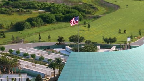 Aerial View of American Flag and Memorial Garden