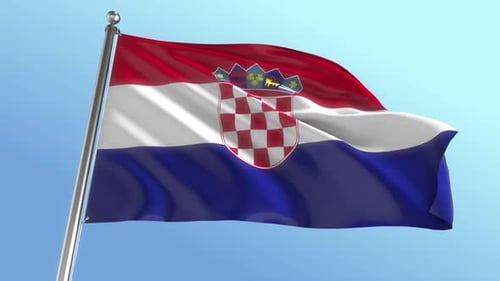 Realistic Croatian Flag Waving in Blue Sky