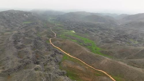 Martian Mirage Drone Explores Mountain Plateau with Surreal MarsLike Landscape