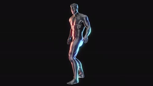 Futuristic Metallic Human Model with Dynamic Light Shifting Animation