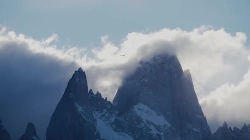 Majestic Mountain Peaks with Bird Flying