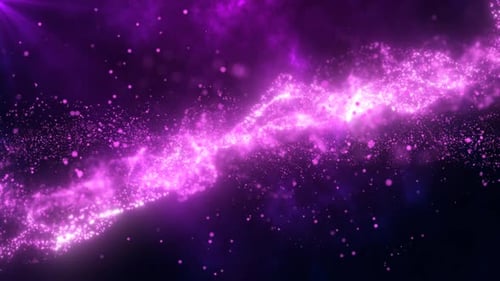 Abstract purple glowing flying waves of energy particles futuristic high tech background. Video 4k