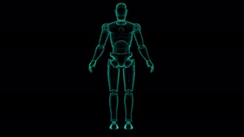 Futuristic 3 D Model Of A Rotating Humanoid Robot