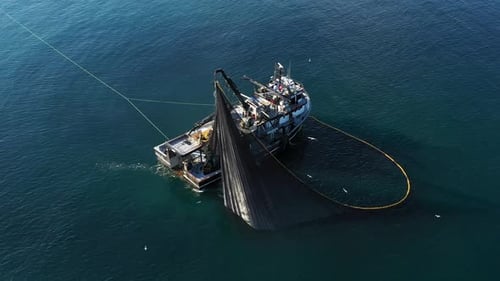 Footage Of Fishing Boat Pulling In Its Nets