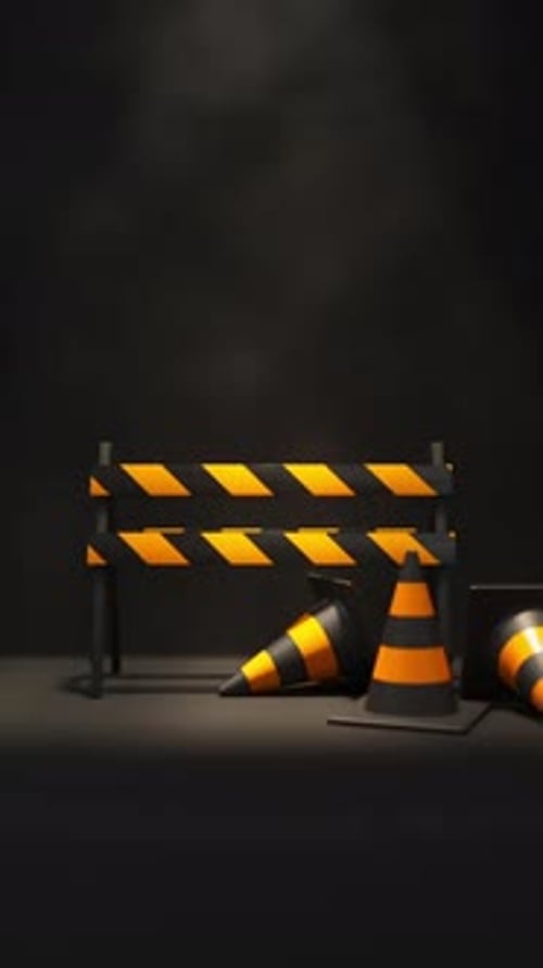 Animated 3D Construction Barrier and Cones Scene