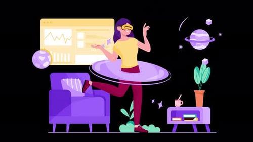 Animated Person Exploring Virtual Reality with VR Headset