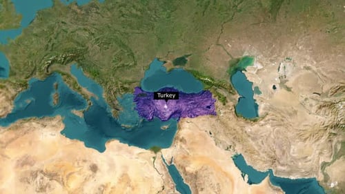 Animated Global Map Zoom to Turkey Location Pin