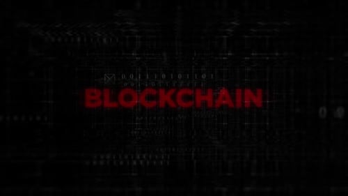 Animación de texto de cadena de bloques sobre fondo digital