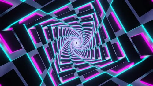 Cyan And Pink Neon Glowing Spiral Chess Type Background Vj Loop In HD