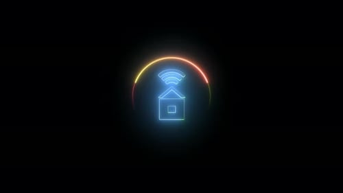 Neon Smart Home Network Icon Animation