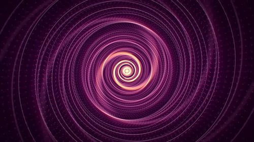 Abstract purple swirl in a shape of round tunnel with shiny dot pattern and soft orange glow effect