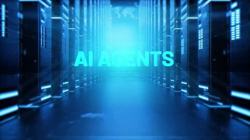 Ai Agents Words On Hologram Data Center Background