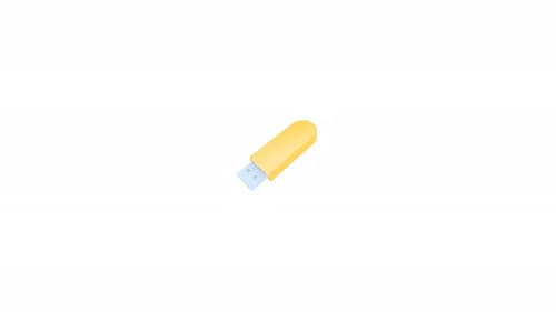 Modern 3D Animation Of A Yellow Usb Flash Drive Icon Appearing On A Clean White Background
