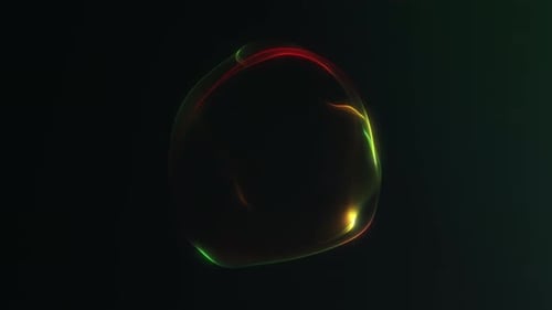 Flowing liquid energy orb with green and red light streams, abstract futuristic plasma sphere