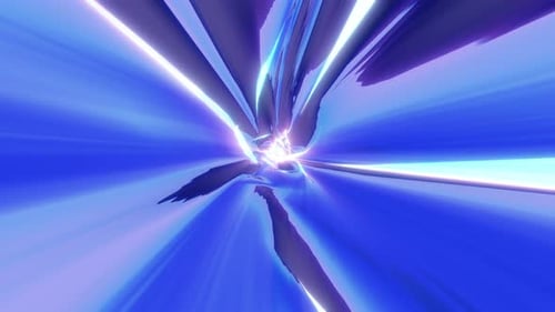 Warp tunnel wormhole moving in hyperspace, abstract blue energy vortex flying